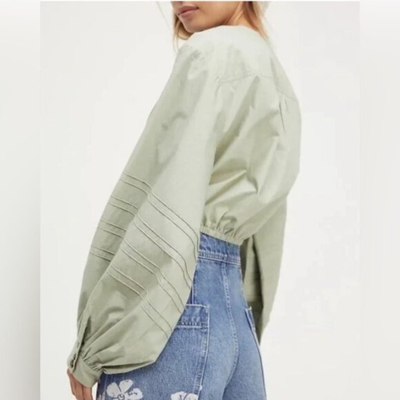 FREE PEOPLE GIGI green crop long sleeve top xs - Picture 2 of 12